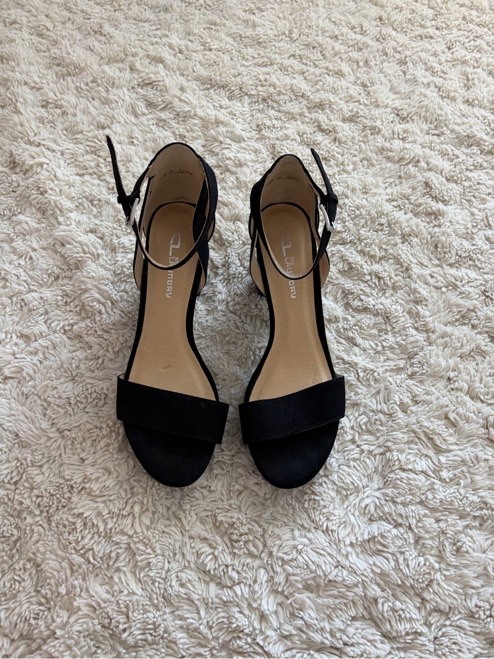 CL by Laundry Black Open-Toe Ankle-Strap Heels